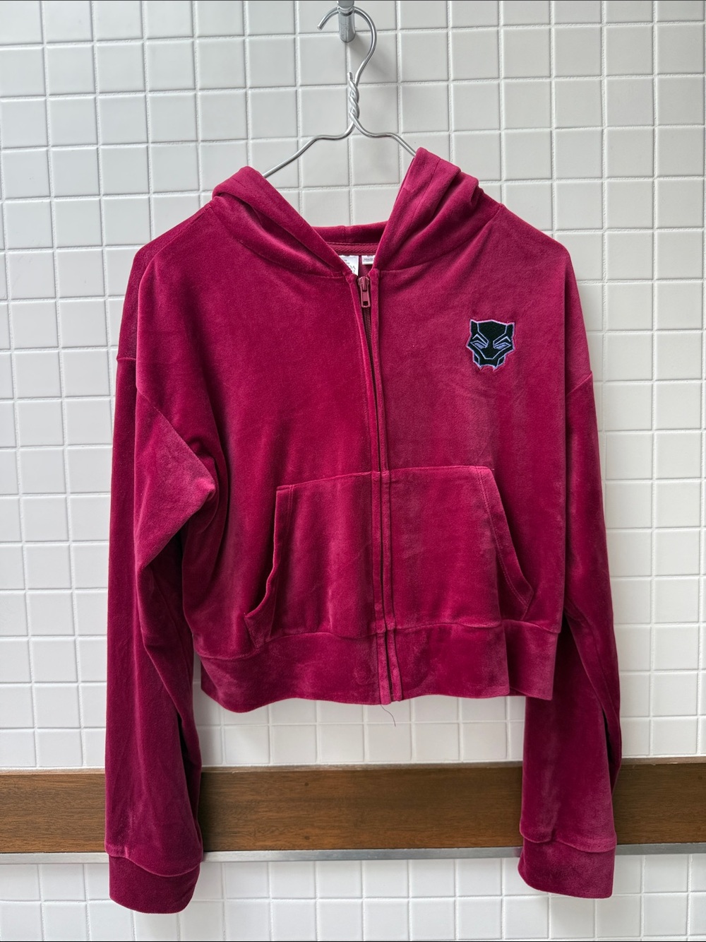 Marvel Black Panther Wakanda Forever Velour Zip-Up Hoodie Jacket in Magenta